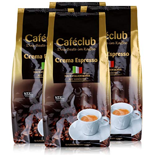 Cafeclub Crema Espresso Kaffee-Bohnen 1kg - Für Kaffeevollautomaten (4er Pack) von Caféclub