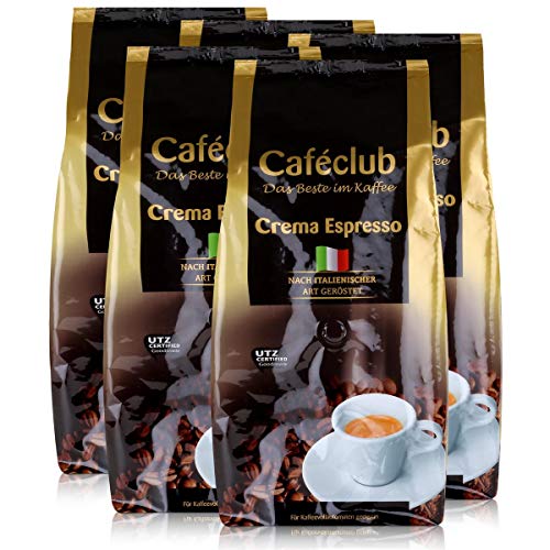 Cafeclub Crema Espresso Kaffee-Bohnen 1kg - Für Kaffeevollautomaten (5er Pack) von Caféclub