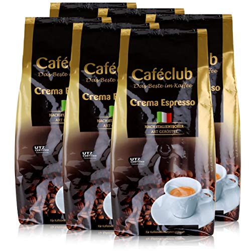 Cafeclub Crema Espresso Kaffee-Bohnen 1kg - Für Kaffeevollautomaten (6er Pack) von Caféclub
