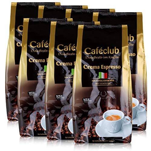 Cafeclub Crema Espresso Kaffee-Bohnen 1kg - Für Kaffeevollautomaten (7er Pack) von Caféclub