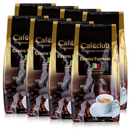 Cafeclub Crema Espresso Kaffee-Bohnen 1kg - Für Kaffeevollautomaten (8er Pack) von Caféclub