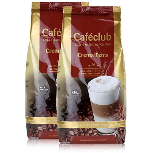 Cafeclub Crema Extra Kaffee-Bohnen 1kg - Für Kaffeevollautomaten (2er Pack) von Caféclub