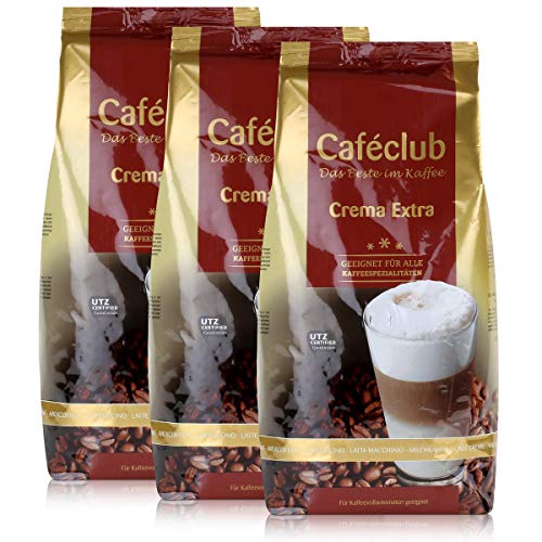 Cafeclub Crema Extra Kaffee-Bohnen 1kg - Für Kaffeevollautomaten (3er Pack) von Caféclub