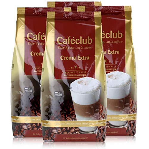 Cafeclub Crema Extra Kaffee-Bohnen 1kg - Für Kaffeevollautomaten (4er Pack) von Caféclub