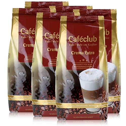 Cafeclub Crema Extra Kaffee-Bohnen 1kg - Für Kaffeevollautomaten (6er Pack) von Caféclub