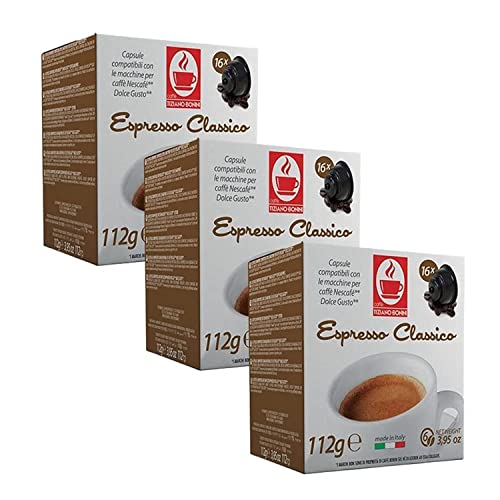 Classico Kaffee - 16 Stück Kompatible Kaffeekapseln von Caffè Bonini Italien. Kompatibel für alle Dolce Gusto®* Maschinen u.a. Grundpreis Kaffeepulver pro 100g: 4,02€ von Caffè Tiziano Bonini