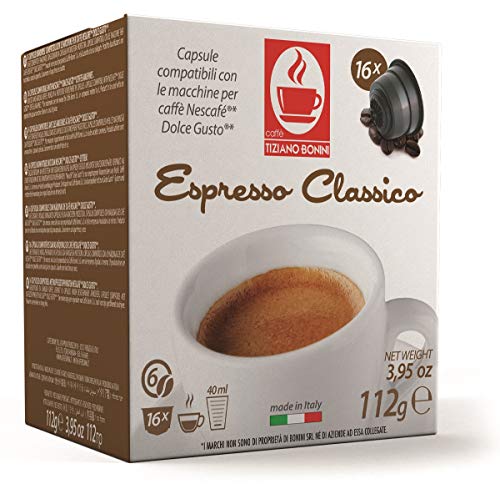 Classico Kaffee - 96 Stück Kompatible Kaffeekapseln von Caffè Bonini Italien. Kompatibel für alle Dolce Gusto®* Maschinen u.a. Grundpreis Kaffeepulver pro 100g: 3,85€ von Caffè Bonini