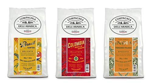 Caffè Corsini Compagnia Dell'Arabica Brasil. Kolumbien Und Indien Single Origin Coffee Beans 3 Pack x 250g, 750 g von Caffè Corsini