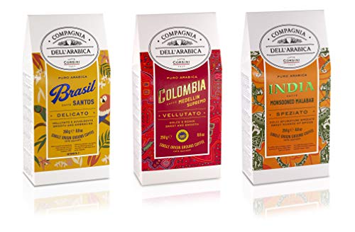 Caffè Corsini Compagnia Dell'Arabica Brasil. Kolumbien Und Indien Single Origin Ground Coffee 3 Pack x 250 gr, 750 g von Caffè Corsini