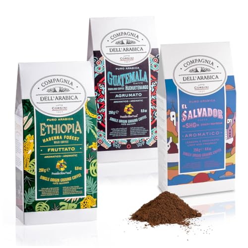 Caffè Corsini - Kaffee Gemahlen 3x250g Compagnia Dell'Arabica Set Guatemala/Äthiopien/El Salvador, Einzelner Ursprung, 750g Insgesamt von CAFFÈ CORSINI 1950