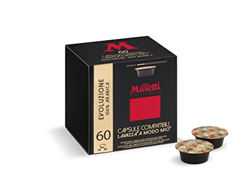 Caffè Musetti, 60 Lavazza A Modo Mio® kompatible Kaffeekapseln, 100% Arabica Evoluzione Mischung, zart und fein säuerlich im Geschmack von Caffè Musetti