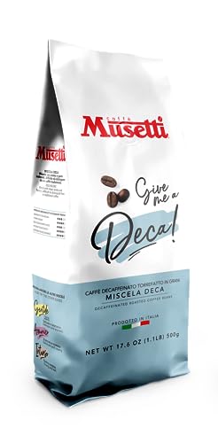 Caffè Musetti, Kaffeebohnen Mischung Deca, Intensität 4/5 mit Noten von Vanille und getrockneten Früchten, Arabische Qualität und robust, mit unverändertem Geschmack, voller und anhaltender von Caffè Musetti
