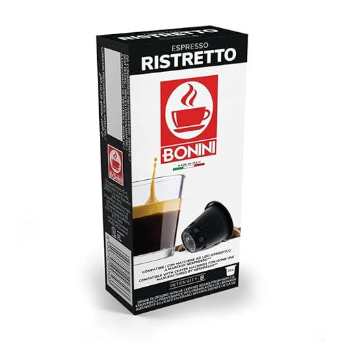 Caffè Tiziano Bonini Kaffeepads, Nespresso kompatible RISTRETTO Kaffeepads, 10 Packungen Kaffeekapseln/Pods. Jede Packung 10 Pods insgesamt 100 Pads. 100% italienischer Kaffee von Caffè Tiziano Bonini