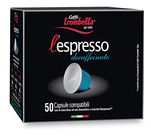 Caffè Trombetta L‘Espresso, Italien Kaffee Nespresso kompatible Kapseln, entkoffeiniert. Reichhaltiges Aroma und geschmackvoll - 50 Kapseln von Caffè Trombetta