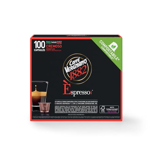 Caffè Vergnano 1882 - Èspresso Kompostierbare Kaffeekapseln, Kompatibel Mit Nespresso, Cremoso (Cremig) - Packung Enthält 100 Kapseln von Caffè Vergnano 1882