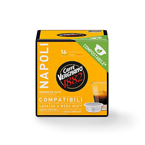 Caffè Vergnano 1882 Napoli Kompostierbare Kaffeekapseln mit einer Modo Mio Box, 16 Stück Caffè Vergnano 1882 Napoli Kompostierbare Kaffeekapseln mit einer Modo Mio Box, 16 Stück von Caffè Vergnano 1882