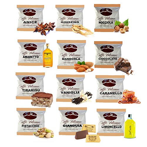 Caffè Vulcanus - 120 Kaffeepads ESE 44 mm mit Geschmack - Verkostung von 12 aromatisierten Kaffeearomen Caffè Vulcanus - 120 Kaffeepads ESE 44 mm mit Geschmack - Verkostung von 12 aromatisierten Kaffeearomen von Caffè Vulcanus