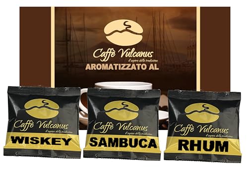 Caffè Vulcanus - Probierset 60 kompostierbare ESE44-Pads aromatisierter Kaffee mit Whisky-, Sambuca- und Rhum-Aromen von Caffè Vulcanus