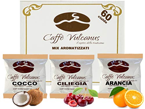 Caffè Vulcanus - Probierset mit 60 kompostierbaren ESE44-Pads aromatisierter Kaffees - Kokosnuss-, Kirsch- und Orangenkaffee-Verkostung von Caffè Vulcanus