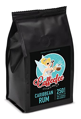 Caffeefee Carribean Rum, aromatisierter Röstkaffee aus 100% Arabica, gemahlen, mild geröstet, veredelt mit feinem Aroma, 250 g von Caffeefee