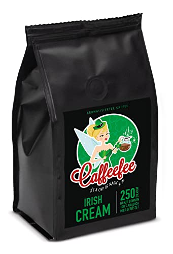 Caffeefee Irish Cream, ganze Bohnen, Aromatisierter Röstkaffee aus 100% Arabica Bohnen, mild geröstet, veredelt mit feinem Aroma, 250 g von Caffeefee