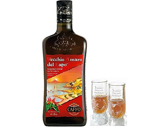 CAFFO VECCHIO AMARO DEL CAPO RED HOT EDITION 1 LT MIT ZWEI GLÄSERN von Caffo