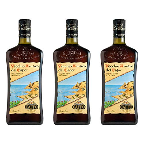 Vecchio Amaro Del Capo Kräuterlikör 3er Set, Spirituose aus Kalabrien, Alkohol, Flasche, 35%, 3 x 1 L von Caffo
