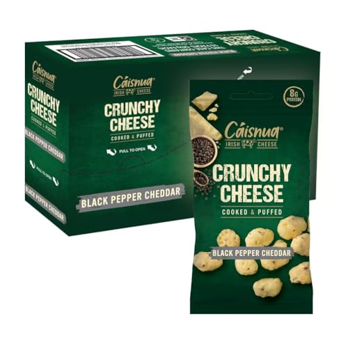 Cáisnua - Knusprig Gepufft Käse Snacks - 20g (Pack of 10) - Keto Snack - Proteinreich - Vegetarisch - (20g (Pack of 10), Black Pepper Cheddar) von Caisnua