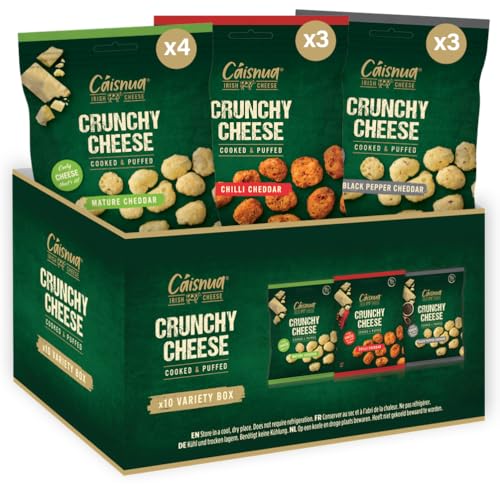Cáisnua - Cooked & Puffed Crunchy Cheese Snacks - Mixed Variety Multipack 40g (Pack of 10) - Keto Snacks - 16g Protein - Low Carb - Vegetarian - Gluten Free von Caisnua