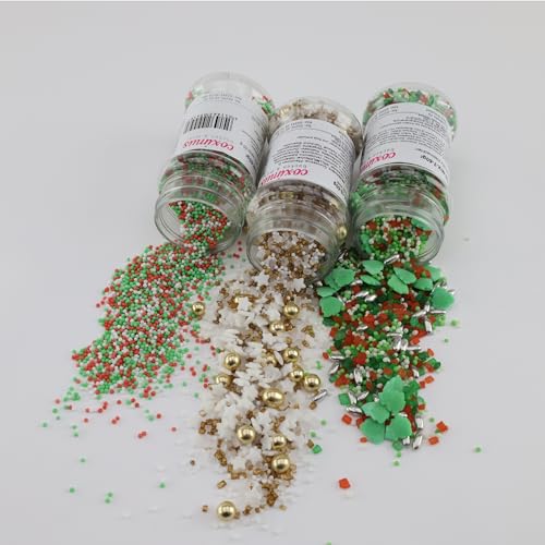 COXIMUS Zuckermix Weihnachtsset | 3x60g Mix Weihnachten, Goldweiß und NP rot-grün-weiß | Dekoratives Zuckerdekor Set für festliche Kuchen- und Backkreationen | SET03 von Cake Company
