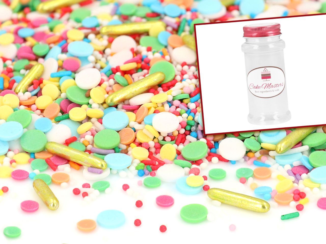 Sprinkles Birthday Bash 80g mit Vorratsdose von Cake-Masters Basics