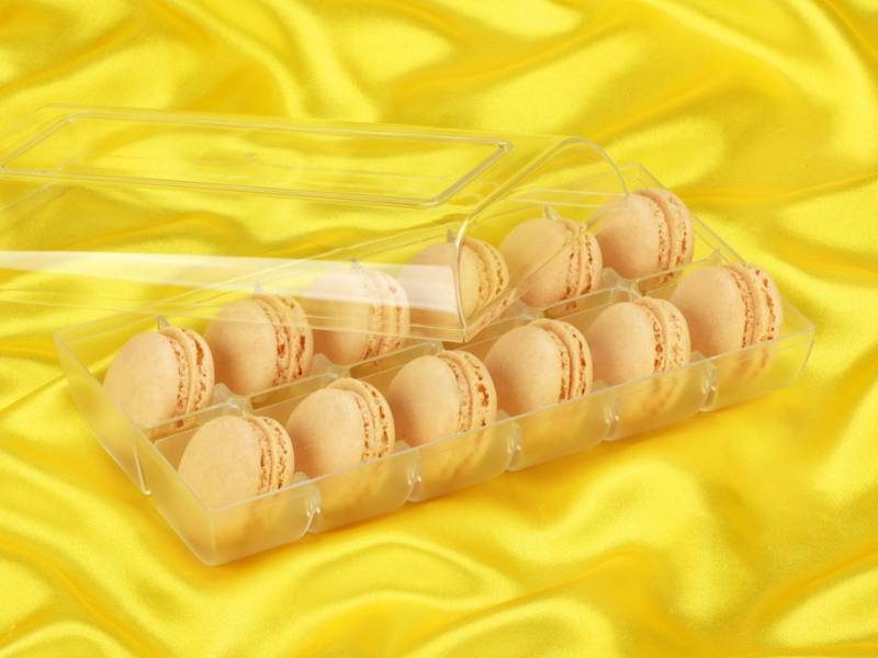 Macaron-Halbschalen 24 Stück champagner in 12er Box transparent von Cake-Masters