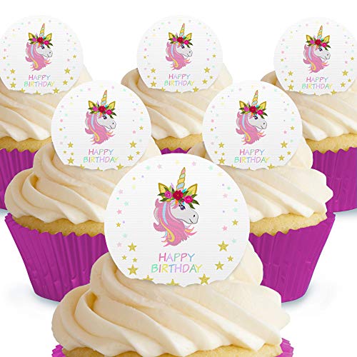 Cakeshop Essbare Kuchendekorationen mit Einhorn-Motiv "Happy Birthday", vorgeschnitten, Premium Qualität Cake Shop 12 x Pre-cut Premium Wafer Paper Toppers Cakeshop Essbare Kuchendekorationen mit Einhorn-Motiv "Happy Birthday", vorgeschnitten, Premium Qualität Cake Shop 12 x Pre-cut Premium Wafer Paper Toppers von Cakeshop