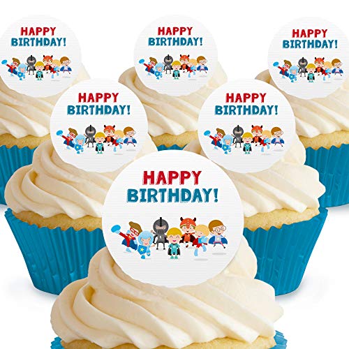 Cakeshop Kuchendekoration, Motiv Happy Birthday Boy Superhelden, essbar, vorgeschnittene Premium-Qualität 12 x Pre-cut Premium Wafer Paper Toppers Cakeshop Kuchendekoration, Motiv Happy Birthday Boy Superhelden, essbar, vorgeschnittene Premium-Qualität 12 x Pre-cut Premium Wafer Paper Toppers von Cakeshop
