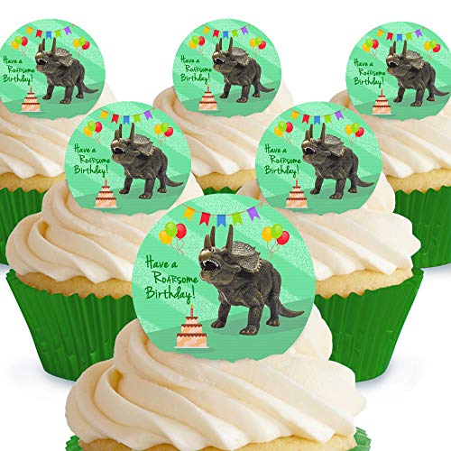 Cakeshop Kuchendekoration, essbar, Motiv: „Have a Roarsome Birthday Dinosaurier Triceratops“, vorgeschnitten, Premium-Qualität 12 x Pre-cut Premium Wafer Paper Toppers Cakeshop Kuchendekoration, essbar, Motiv: „Have a Roarsome Birthday Dinosaurier Triceratops“, vorgeschnitten, Premium-Qualität 12 x Pre-cut Premium Wafer Paper Toppers von Cakeshop
