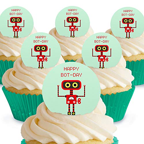 Cakeshop Roter und schwarzer Roboter Happy Bot Day essbare Kuchendekorationen – vorgeschnittene Premium-Qualität Cake Shop 12 x Pre-cut Premium Wafer Paper Toppers Cakeshop Roter und schwarzer Roboter Happy Bot Day essbare Kuchendekorationen – vorgeschnittene Premium-Qualität Cake Shop 12 x Pre-cut Premium Wafer Paper Toppers von Cakeshop