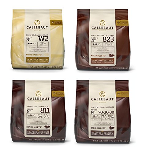 Callebaut 4 x 400g Bundle - Feinste Belgische Zartbitterschokolade, Dunkle, Milch & Weiße Schokolade Kuvertüre - Finest Belgian Chocolate (Callets) Packung mit 4 x 400g