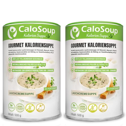 Hochkalorische Suppe für Gewichtszunahme I Nahrung hochkalorisch als Gourmet Fertigsuppe I 20 Portionen CaloSoup Kalorien Suppe von CaloVital (SPARSET 2x Lauchcreme Suppe) von CaloSoup