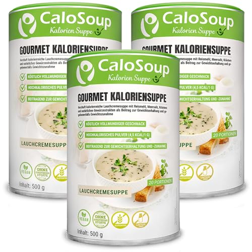 Hochkalorische Suppe für Gewichtszunahme I Nahrung hochkalorisch als Gourmet Fertigsuppe I 20 Portionen CaloSoup Kalorien Suppe von CaloVital (SPARSET 3x Lauchcreme Suppe) von CaloSoup