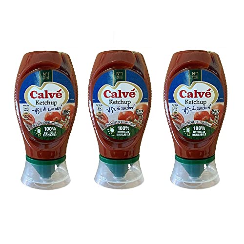 3x Calvé Ketchup -45% di Zuccheri Würzsaucen weniger Zucker Squeeze 250ml Glutenfreie Soße von Calvé