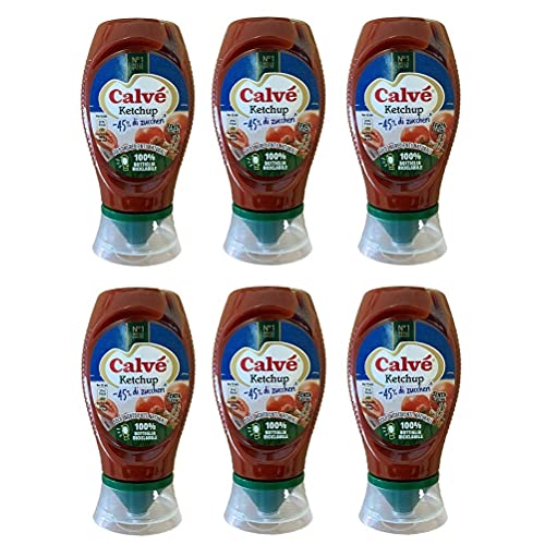 6x Calvé Ketchup -45% di Zuccheri Würzsaucen weniger Zucker Squeeze 250ml Glutenfreie Soße von Calvé