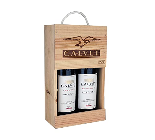 Calvet - Wein Geschenk 2 Flaschen Rotwein Réserve, Bordeaux in Holzkiste (2 x 0.75 L) von Calvet