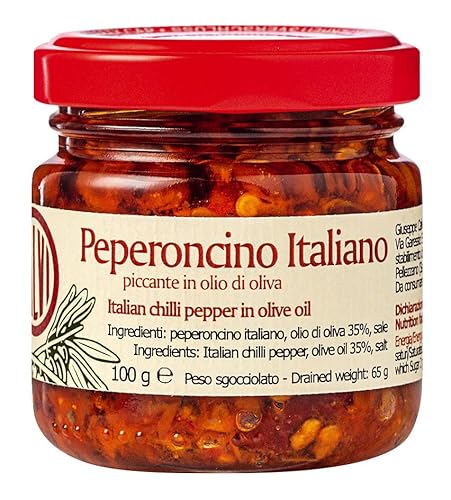 Calvi - Pikante Chilis in Olivenöl, 100 g Glas, Extraportion Schärfe in Pastasaucen, Dips, Pizzen oder Hühnchengerichten, unwiderstehliche Kombination, die Liebhaber scharfer Speisen begeistern wird von Mcties
