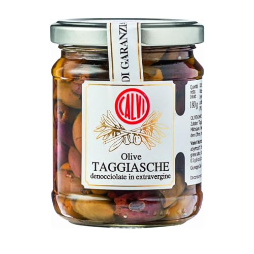 Calvi - Taggiasca Oliven in nativem Olivenöl extra, ohne Stein, 180 g Glas, mediterrane Köstlichkeit, perfekt als Beilage zu Fleischgerichten oder als geschmackvolle Ergänzung zu Pizza und Pasta Calvi - Taggiasca Oliven in nativem Olivenöl extra, ohne Stein, 180 g Glas, mediterrane Köstlichkeit, perfekt als Beilage zu Fleischgerichten oder als geschmackvolle Ergänzung zu Pizza und Pasta von Calvi