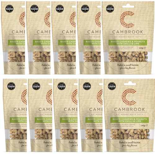 Cambrook - Gebackene Cashewnüsse und Erdnüsse mit Chili und Limette, 140-g-Beutel, 10er-Packung Cambrook - Gebackene Cashewnüsse und Erdnüsse mit Chili und Limette, 140-g-Beutel, 10er-Packung von Cambrook