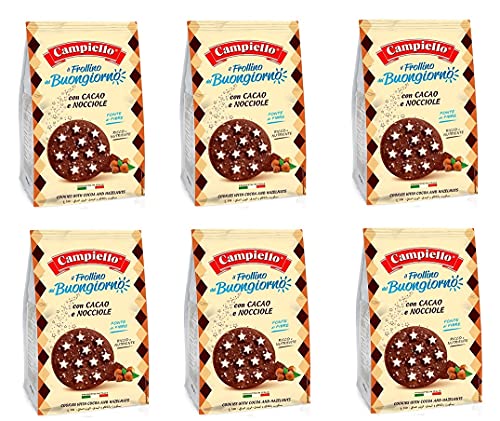 6x Campiello Biscotti del Buongiorno Frollini con cacao e nocciole Shortbread mit Kakao und Haselnüssen 700g biscuits cookies 100% Italienische Kekse von Campiello