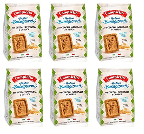 6x Campiello i Biscotti del Buongiorno Frollini Integrali con cereali e crusca kekse mit Vollkornprodukten und Kleie 700g biscuits cookies 100% Italienische Kekse von Campiello