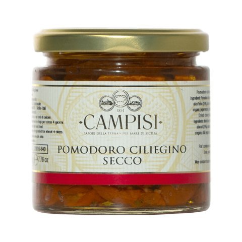 Sonnengetrocknete Kirsch Tomaten aus Sizilien eingelegt in Olivenöl 220gr für Antipasti, Bruschetta, zum Kochen von Campisi
