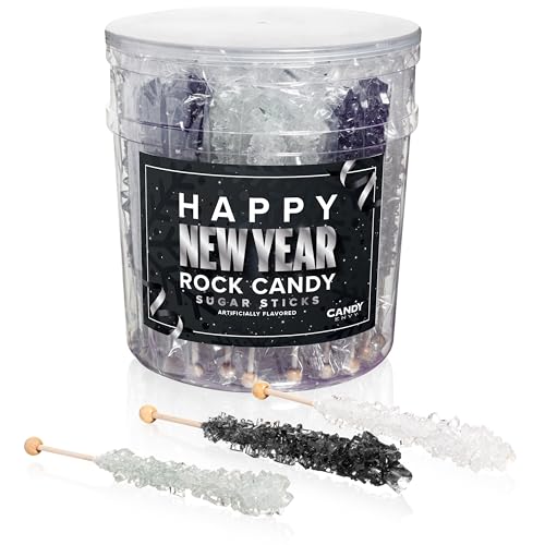 Happy New Year Rock Candy Crystal Sticks - 36 Indiv. Wrapped Silver, Black & White Happy New Year Rock Candy Crystal Sticks - 36 Indiv. Wrapped Silver, Black & White von Candy Envy