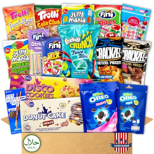Amerikanische Candy Box Halal | Ausgefallenes Geschenk| Exklusive Geschenkbox mit Donuts, Süßigkeiten & Chips | Ostersweets | 100% HALAL | Geschenk für Familie & Freunde | Candy & Bar ® von Candy & Bar